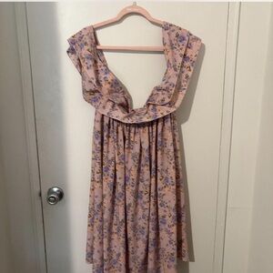 SHEIN Off-the-Shoulder Floral Dress in Pink and Purple